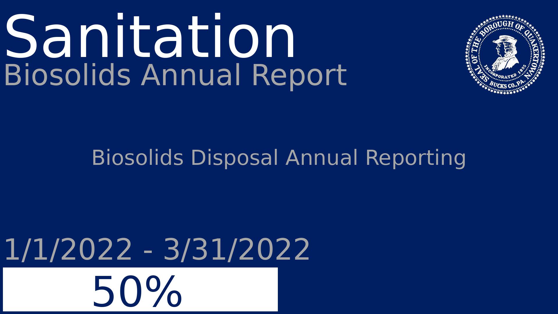 Department: Sanitation, Project: Biosolids Annual Report, Dates: 1/1/2022 - 3/31/2022, Status: 50, Description: Biosolids Disposal Annual Reporting